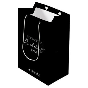 Sacola Para Presentes Média Festa de solteira de Caligrafia Minimalista Preta