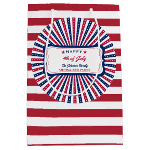 Sacola Para Presentes Média Festa de Verão da Família Americana Personalizada 