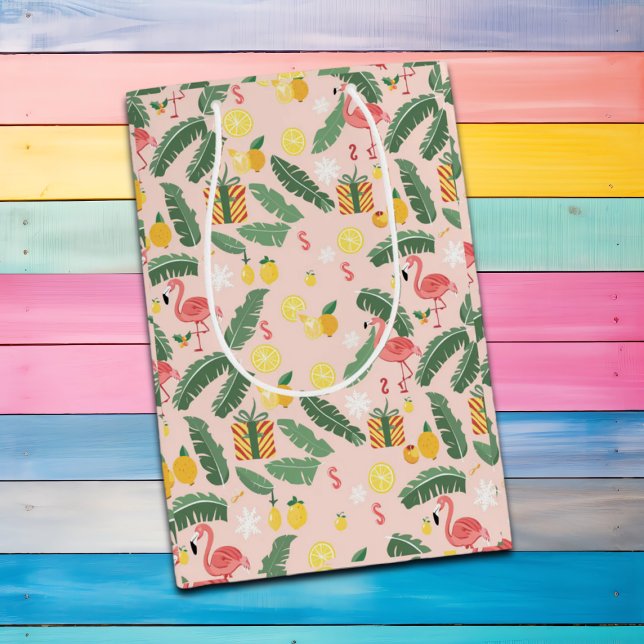 Sacola Para Presentes Média Festa de Verão Flamingo & Gifts (Criador carregado)