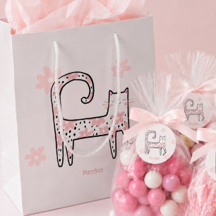 Sacola Para Presentes Média Festa Perfeita de Gato Rosa Caprichosa Moderna