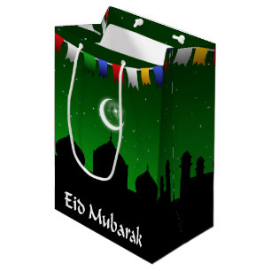 Sacola Para Presentes Média Festão colorida de Eid Mubarak