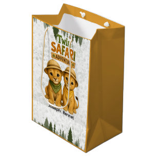 Sacola Para Presentes Média Festas de Aniversário de Gêmeos Aventura no Safari