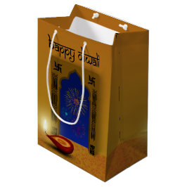 Sacola Para Presentes Média Festivas Happy Diwali Fireworks - Saco médio para