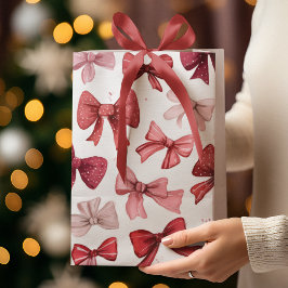 Sacola Para Presentes Média Festive Christmas Pink & Red Bows Gift Bag
