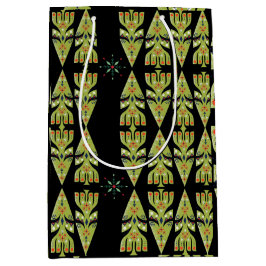 Sacola Para Presentes Média Festive Gift Wrap Green Black Pattern