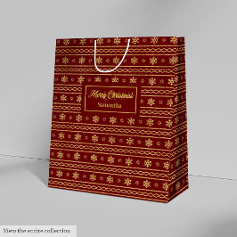 Sacola Para Presentes Média Festive Red Gold Personalized Holiday Gift Bag