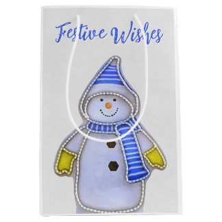 Sacola Para Presentes Média Festive Wishes. Snowman design