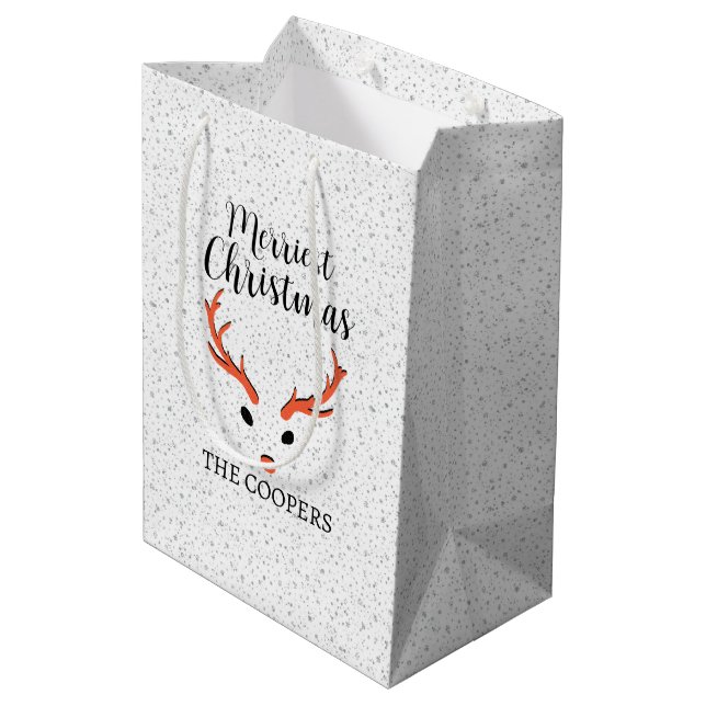 Sacola Para Presentes Média Festivo de Natal Reindeer Snowfall White Foliday (Verso inclinado)