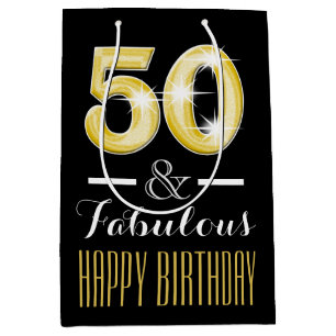 Sacola Para Presentes Média Fiftieth 50th mulheres dos homens do aniversário