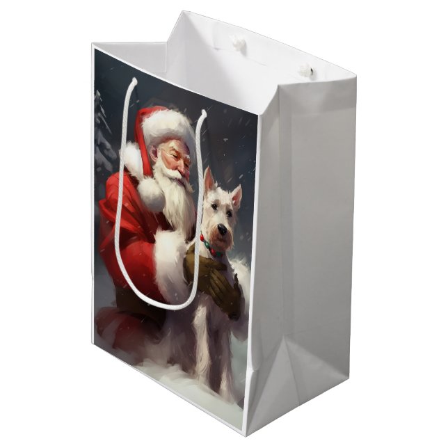 Sacola Para Presentes Média Fio Fox Terrier Santa Claus Natal Festivo (Frente inclinada)