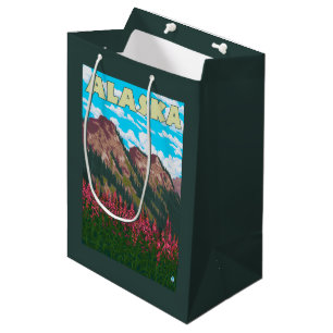Sacola Para Presentes Média Fireweed com o poster das viagens vintage das