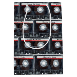 Sacola Para Presentes Média Fita Cassete Feliz de Aniversário