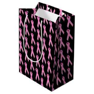 Sacola Para Presentes Média Fitas de Sobrevivência do Câncer da Mama Rosa