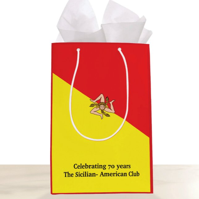 Sacola Para Presentes Média Flag of Italy Sicily with Custom Wording (Flag of Sicily Gift Bag with Custom Wording for Sicilian celebrations)