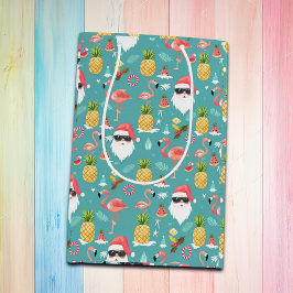 Sacola Para Presentes Média Flamingo Birds Papai Noel Natal em julho Festa