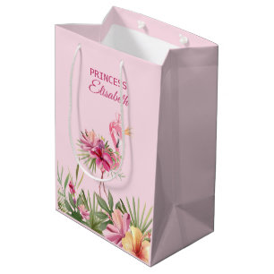 Sacola Para Presentes Média Flamingo Com Coroa Ouro
