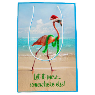 Sacola Para Presentes Média Flamingo de Natal na Praia