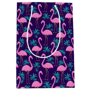 Sacola Para Presentes Média Flamingo e Folhas Tropicais
