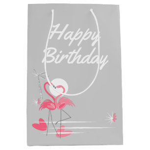 Sacola Para Presentes Média Flamingo Love Side Happy Birday