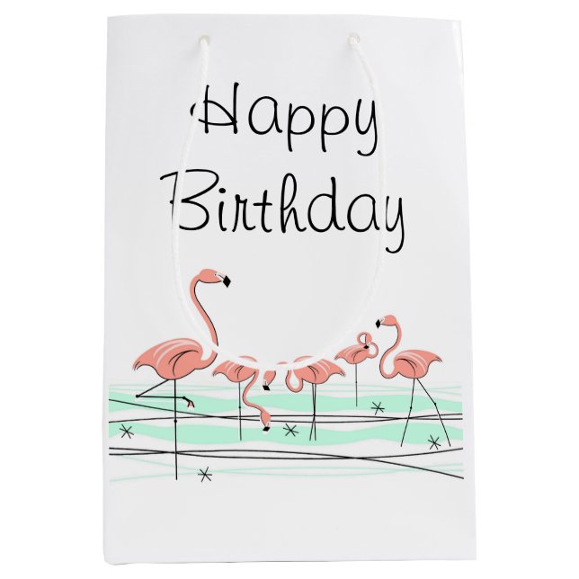 Sacola Para Presentes Média Flamingo Ocean Group Happy Birday (Frente)
