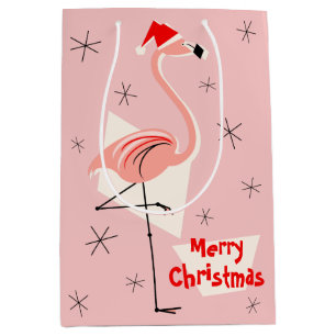 Sacola Para Presentes Média Flamingo Papais noeis Rosa Feliz Meio de Natal