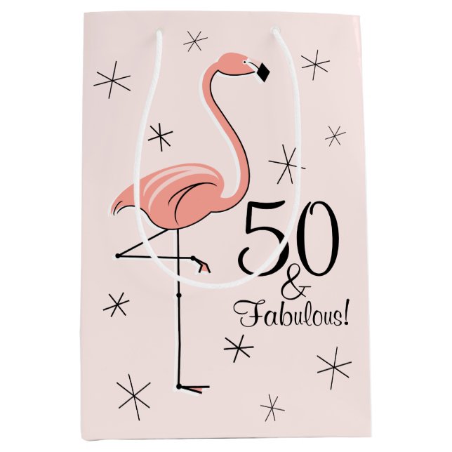 Sacola Para Presentes Média Flamingo Pink '50 e Fabuloso!' mídia de bolsa de p (Frente)