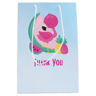 Sacola Para Presentes Média Flamingo rosa com melancia e abacaxi