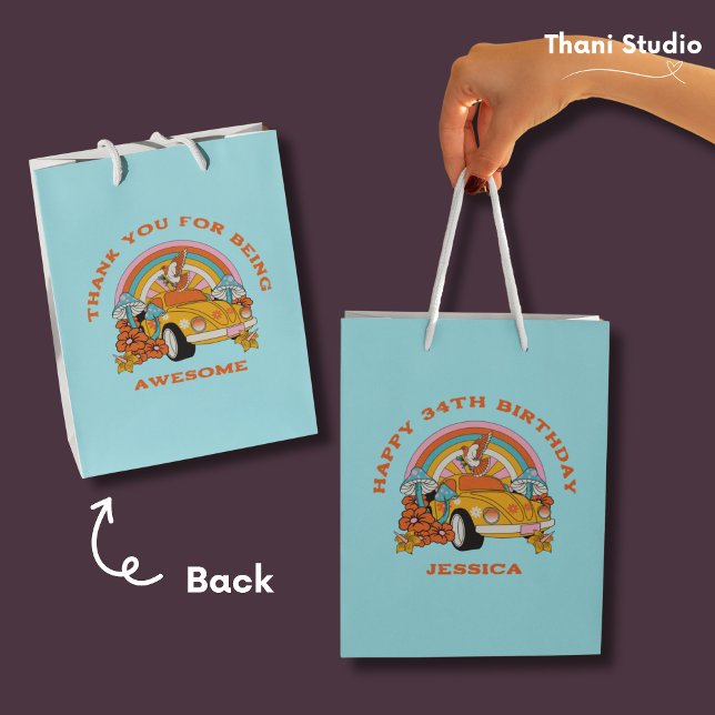 Sacola Para Presentes Média Flashback de 80s - Festa de aniversário retroativa (Criador carregado)