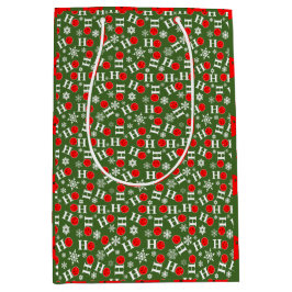 Sacola Para Presentes Média Floco de Natal Vermelho Verde Ho Ho Ho Ho Snowflak