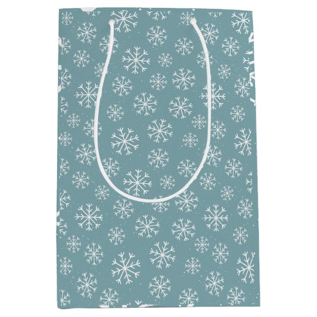 Sacola Para Presentes Média Floco de neve azul moderno (Frente)