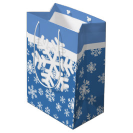 Sacola Para Presentes Média Floco de neve branco e azul de Natal
