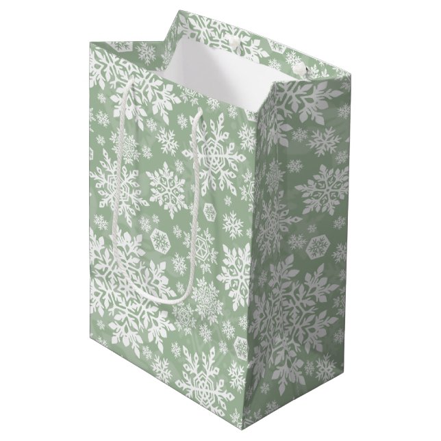 Sacola Para Presentes Média Floco de Neve Branco Elegante (Sage Pine) (Frente inclinada)