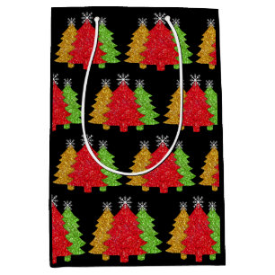Sacola Para Presentes Média Floco de neve de árvore de Natal, verde-de-ouro es