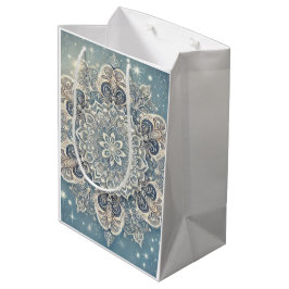 Sacola Para Presentes Média Floco de neve Mandala em matizes gelados 3