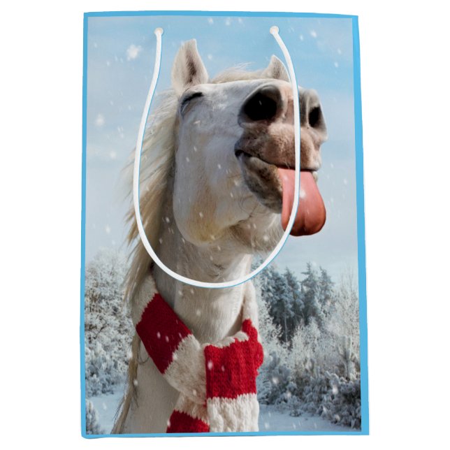 Sacola Para Presentes Média Flocos de neve com cavalos (Frente)