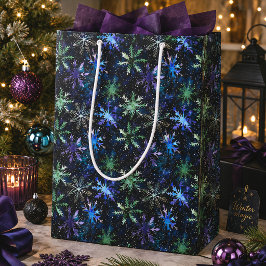 Sacola Para Presentes Média Flocos de Neve da Galáxia Natal Celestial