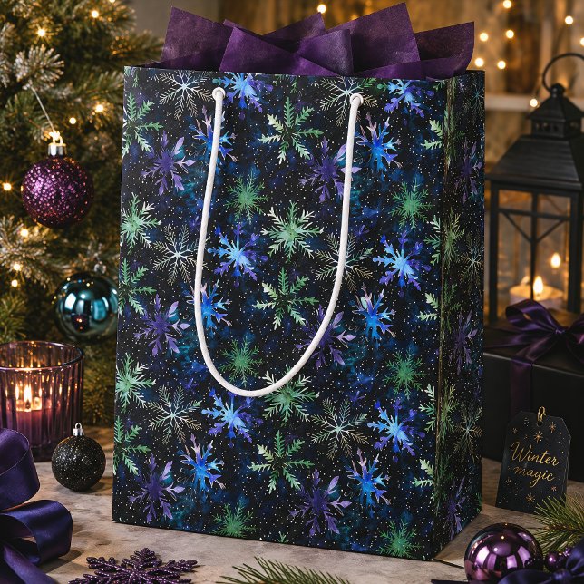 Sacola Para Presentes Média Flocos de Neve da Galáxia Natal Celestial (Criador carregado)