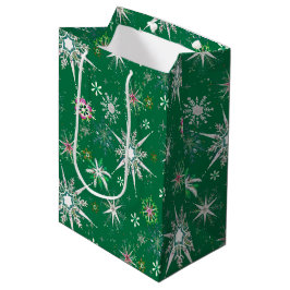 Sacola Para Presentes Média Flocos de Neve de Meados do Século em Abundância n