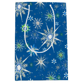 Sacola Para Presentes Média Flocos de Neve de Meados do Século em Azul