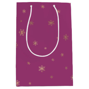 Sacola Para Presentes Média Flocos de neve Dourados de Natal de Boysenberry Ro