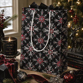 Sacola Para Presentes Média Flocos de Neve Góticos Natal Assustador Creepmas