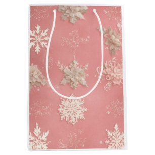 Sacola Para Presentes Média Flocos de neve Pastel rosa