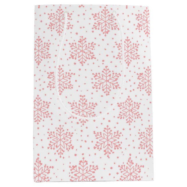 Sacola Para Presentes Média Flocos de neve rosa (Frente)