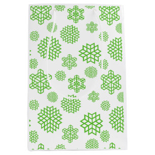 Sacola Para Presentes Média Flocos de neve verdes e sem costura natalinos