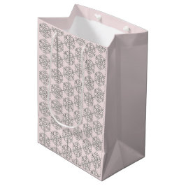 Sacola Para Presentes Média Flocos de Neve Xadrez de Natal Rosa Rubor