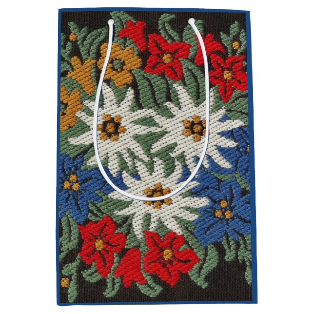 Sacola Para Presentes Média Flor alpina suíça de Edelweiss (Frente)