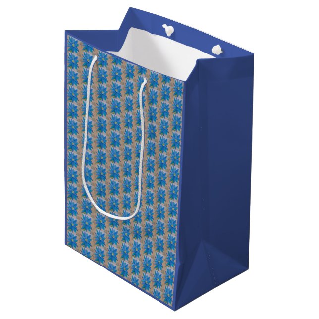Sacola Para Presentes Média Flor Azul (Frente inclinada)