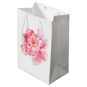 Sacola Para Presentes Média Flor cor-de-rosa da peônia