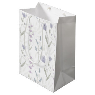Sacola Para Presentes Média Flor de Campo Aguarela Roxo Azul