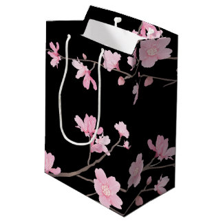Sacola Para Presentes Média Flor de Cereja - Preto
